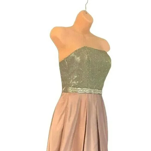 Speechless Mauve Spaghetti Strap Satin Silver Tulle Evening Gown Prom Dress - Picture 10 of 12